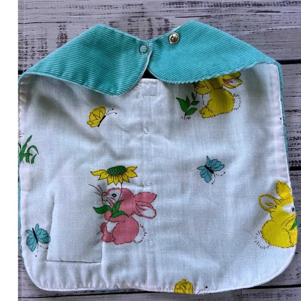 Tuxedo Bib Kids Teal Corduroy‎ Plaid Bow Tie Ruffles Handmade One Size